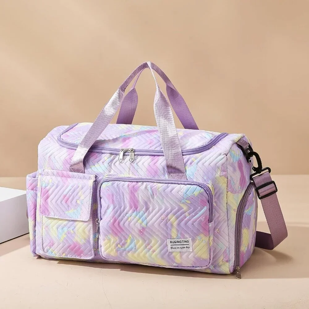 Women Dolphin Purple Small Gym Carry On Weekender Travel Shoe Compartment Bag - Picture 3 of 6